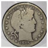 1915 BARBER HALF DOLLAR VG