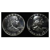 (2) 90% SILVER 1962 FRANKLIN HALF DOLLARS PROOF BU