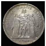 1873 5 FRANCS 90% SILVER .795 OZT