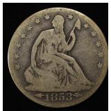 1853 LIBERTY SEATED HALF DOLLAR G/VG
