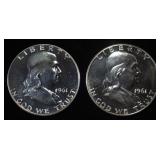 (2) 1961 90% SILVER FRANKLIN HALF DOLLARS PROOF BU