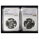 (2) 1963 FRANKLIN HALF DOLLARS NGC MS63