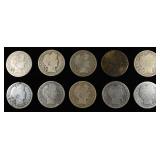 (10) 90% SILVER BARBER HALF DOLLARS