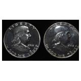 (2) 90% SILVER 1961 FRANKLIN HALF DOLLARS PROOF BU
