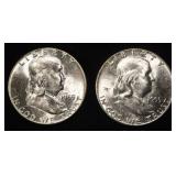 (2) 1955 FRANKLIN HALF DOLLAR AU/BU