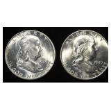 (2) 1949-D 90% SILVER FRANKLIN HALF DOLLARS BU