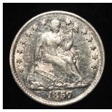1857 LIBERTY SEATED HALF DIME AU