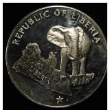 1975 REPUBLIC OF LIBERIA $5 90% SILVER 1.13 OZT