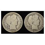 1909-O & 1911-D BARBER HALF DOLLARS
