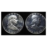 1961 & 1962 90% FRANKLIN HALF DOLLARS PROOF BU