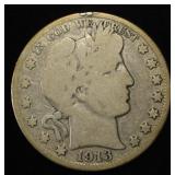1913-S BARBER HALF DOLLAR VG