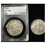 1945 ACG AU & 1946 WALKING LIBERTY HALF DOLLAR