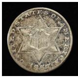 1857 3 CENT PIECE AU/BU