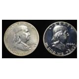 (2) 90% SILVER 1960 FRANKLIN HALF DOLLARS PROOF BU