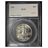 1943 WALKING LIBERTY 50C SEGS SUPERB GEM BU