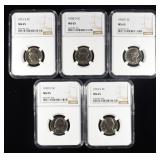 (5) NGC MS65 GRADED JEFFERSON NICKELS