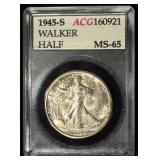 1945-S WALKING LIBERTY 50C ACG GEM BU