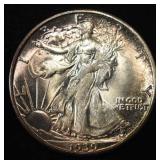 1939-D WALKING LIBERTY HALF GEM BU TONED