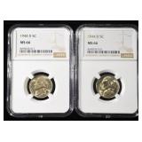 (2) 1944-D JEFFERSON NICKELS NGC MS 66