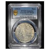 1909-S 80% SILVER PESO PCGS GENUINE  XF DETAIL