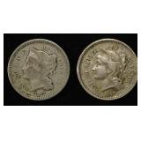 (2) 1867 3-CENT NICKELS