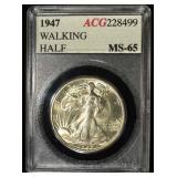 1947 WALKING LIBERTY 50C ACG GEM BU