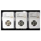 (3) 1942-S JEFFERSON NICKELS NGC MS66