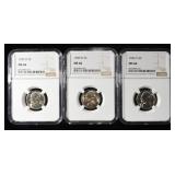 1942-S, 1943-D & 1949-D JEFFERSON NICKELS NGC MS66