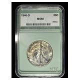 1946-D WALKING LIBERTY 50C NTC SUPERB GEM BU