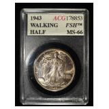 1943 WALKING LIBERTY 50C ACG SUPERB GEM BU
