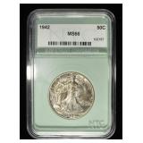 1942 WALKING LIBERTY 50C NTC SUPERB GEM BU