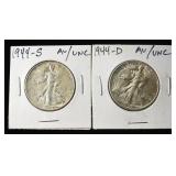 1944-S,D WALKING LIBERTY HALF DOLLARS AU/UNC