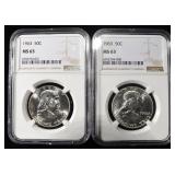 (2) 1963 FRANKLIN HALF DOLLAR NGC MS63