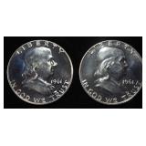 (2) 90% SILVER 1961 FRANKLIN HALF DOLLARS PROOF BU