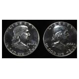 (2) 90% SILVER 1962 FRANKLIN HALF DOLLARS PROOF BU