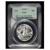 1943 WALKING LIBERTY HALF PCGS MS-64 OGH