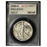 1943-S WALKING LIBERTY 50C ACG GEM BU