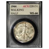 1944 WALKING LIBERTY 50C ACG SUPERB GEM BU