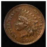 1876 INDIAN CENT CH/GEM BU BN SOME RED