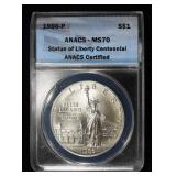 1986-P $1 COMMEM STATUE OF LIBERTY ANACS MS70