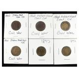 6 INDIAN HEAD CENTS, INCL 4 CIVIL WAR