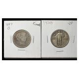 1897-O BARBER GOOD & 1920 STANDING LIBERTY 25C VF
