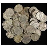 (50) 90% SILVER MERCURY DIMES