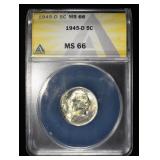 1945-D JEFFERSON NICKEL ANACS MS-66 LIGHT COLOR