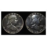 (2) 90% SILVER 1961 FRANKLIN HALF DOLLARS PROOF BU