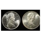 1966 & 1967 $1 CANADA 80% SILVER BU