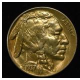 1937-D 3 LEG BUFFALO NICKEL CH/GEM BU