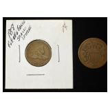 1858 FLYING EAGLE SMALL LETTERS FINE & 1865 2-CENT