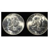 (2) 1949-D 90% SILVER FRANKLIN HALF DOLLARS BU