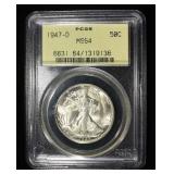1947-D WALKING LIBERTY HALF PCGS MS-64 OGH